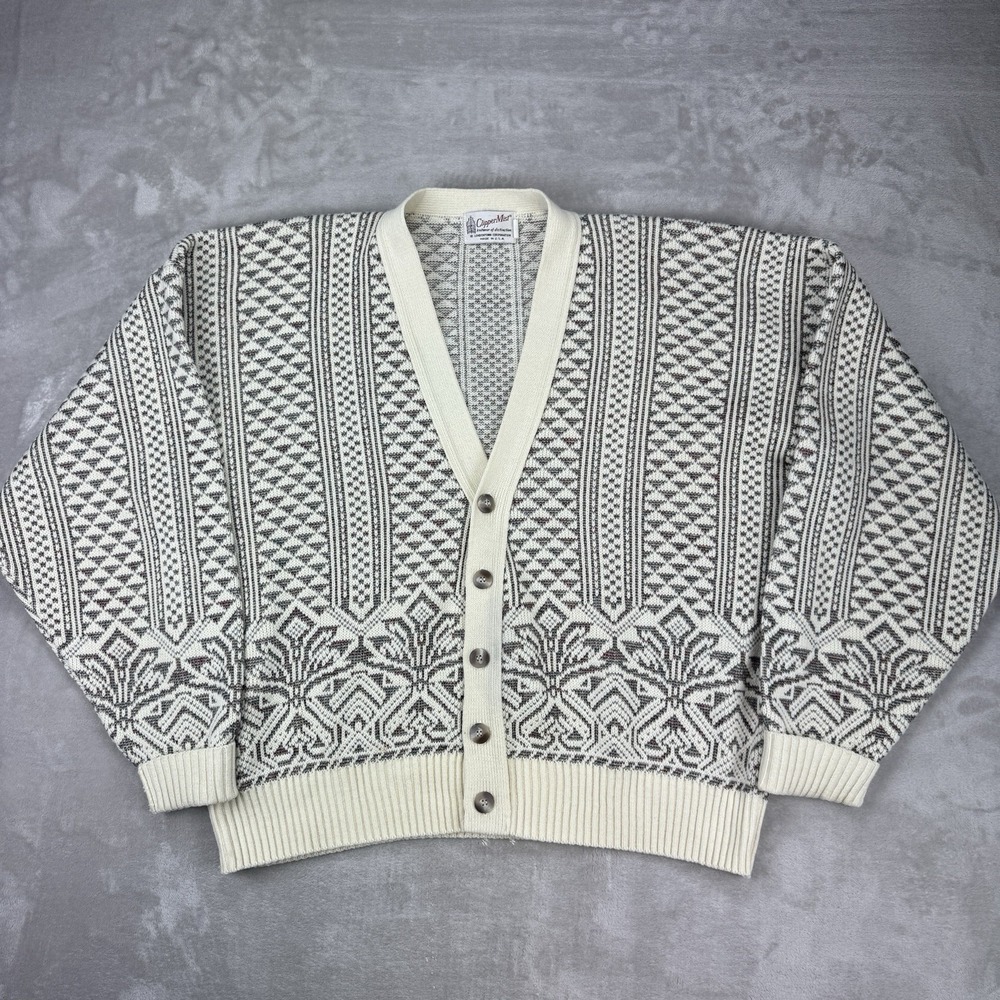 Vintage 70s Clipper Mist Knit Sweater Mens 2XL BIG Geometric Grandpa Core‎ USA